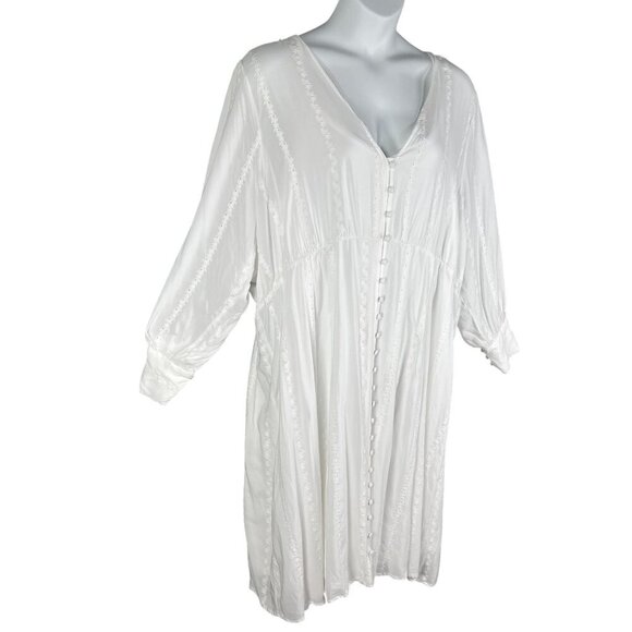 Torrid Womens 5X Button Up Long Sleeve Midi Challis White Dress Cottagecore Boho - Picture 5 of 16